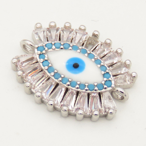 Brass Cubic Zirconia Turquoise Enamel Links Connectors,Devil's eye,Random mixed color,18x14mm,Hole:1.5mm,about 2g/pc,5 pcs/package,XFCO00747aakl-L002