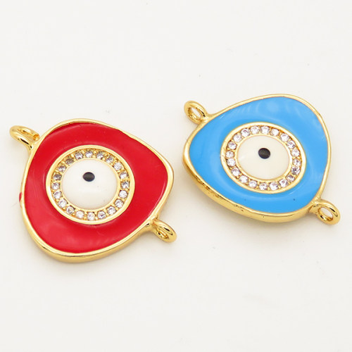 Brass Micro Pave Cubic Zirconia Enamel Links Connectors,Devil's eye,Random mixed color,17x18mm,Hole:1.5mm,about 2.5g/pc,5 pcs/package,XFCO00757avja-L002