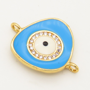Brass Micro Pave Cubic Zirconia Enamel Links Connectors,Devil's eye,Random mixed color,17x18mm,Hole:1.5mm,about 2.5g/pc,5 pcs/package,XFCO00757avja-L002