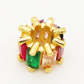 Brass Cubic Zirconia European Beads,Barrel,Golden,7x10mm,Hole:5mm,about 1.5g/pc,5 pcs/package,XFF00001ablb-L002