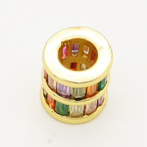 Brass Cubic Zirconia European Beads,Barrel,Golden,8x8.5mm,Hole:5mm,about 1.5g/pc,5 pcs/package,XFF00003vbmb-L002