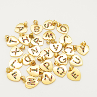 Brass Micro Pave Cubic Zirconia Pendant,Heart,Alphabet A,Golden,15x15mm,Hole:3x4mm,about 2g/pc,5 pcs/package,XFPC00023aajl-L002