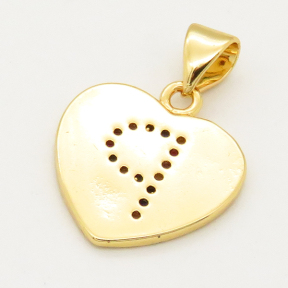 Brass Micro Pave Cubic Zirconia Pendant,Heart,Alphabet A,Golden,15x15mm,Hole:3x4mm,about 2g/pc,5 pcs/package,XFPC00023aajl-L002