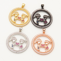 Brass Micro Pave Cubic Zirconia Pendant,Boys and Girls,Random mixed color,28mm,Hole:3x4mm,about 5g/pc,5 pcs/package,XFPC00040bhva-L002