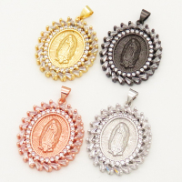 Brass Micro Pave Cubic Zirconia Pendant,Oval,Religion,Random mixed color,24x29mm,Hole:3x4mm,about 6.5g/pc,5 pcs/package,XFPC00067vbpb-L002