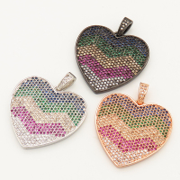 Brass Micro Pave Cubic Zirconia Pendant,Heart,Random mixed color,30x30mm,Hole:3x4mm,about 6.5g/pc,5 pcs/package,XFPC00072ahjb-L002