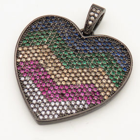 Brass Micro Pave Cubic Zirconia Pendant,Heart,Random mixed color,30x30mm,Hole:3x4mm,about 6.5g/pc,5 pcs/package,XFPC00072ahjb-L002