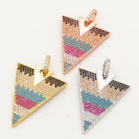 Brass Micro Pave Cubic Zirconia Turquoise Pendant,Triangle,Random mixed color,28x34mm,Hole:4x5mm,about 4.5g/pc,5 pcs/package,XFPC00092vhmv-L002