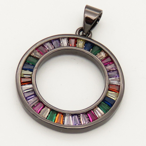 Brass Cubic Zirconia Pendant,Circle,Random mixed color,20mm,Hole:3x4mm,about 2.5g/pc,5 pcs/package,XFPC00096bbov-L002