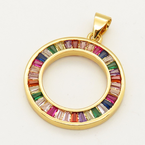Brass Cubic Zirconia Pendant,Circle,Random mixed color,20mm,Hole:3x4mm,about 2.5g/pc,5 pcs/package,XFPC00096bbov-L002
