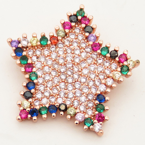 Brass Micro Pave Cubic Zirconia Pendant,Star,Random mixed color,23mm,Hole:3x4mm,about 2.5g/pc,5 pcs/package,XFPC00105vbnb-L002