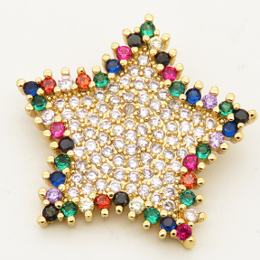 Brass Micro Pave Cubic Zirconia Pendant,Star,Random mixed color,23mm,Hole:3x4mm,about 2.5g/pc,5 pcs/package,XFPC00105vbnb-L002