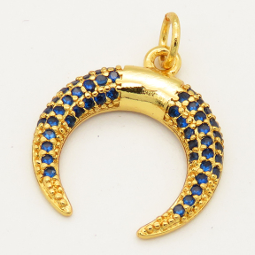 Brass Micro Pave Cubic Zirconia Pendant,Horn,Random mixed color,16mm,Hole:3mm,about 1g/pc,5 pcs/package,XFPC00110baka-L002