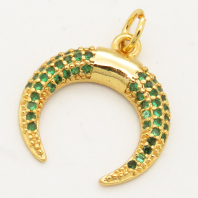 Brass Micro Pave Cubic Zirconia Pendant,Horn,Random mixed color,16mm,Hole:3mm,about 1g/pc,5 pcs/package,XFPC00120baka-L002