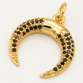 Brass Micro Pave Cubic Zirconia Pendant,Horn,Random mixed color,16mm,Hole:3mm,about 1g/pc,5 pcs/package,XFPC00125aajl-L002