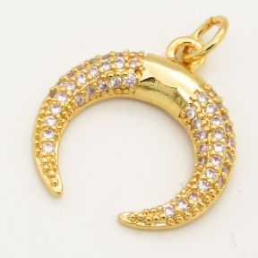 Brass Micro Pave Cubic Zirconia Pendant,Horn,Random mixed color,16mm,Hole:3mm,about 1g/pc,5 pcs/package,XFPC00135avja-L002