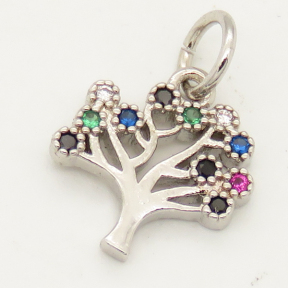 Brass Micro Pave Cubic Zirconia Pendant,Tree,Random mixed color,10x10mm,Hole:3mm,about 0.5g/pc,5 pcs/package,XFPC00140avja-L002