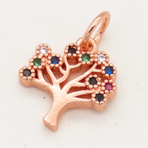 Brass Micro Pave Cubic Zirconia Pendant,Tree,Random mixed color,10x10mm,Hole:3mm,about 0.5g/pc,5 pcs/package,XFPC00140avja-L002