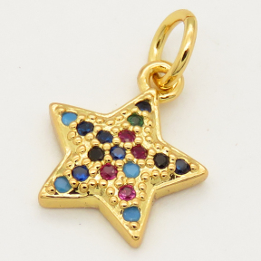 Brass Micro Pave Cubic Zirconia Pendant,Tree,Random mixed color,10mm,Hole:3mm,about 0.5g/pc,5 pcs/package,XFPC00145avja-L002