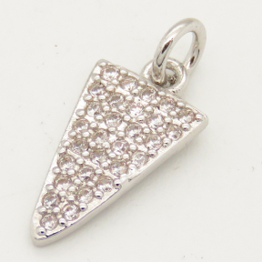 Brass Micro Pave Cubic Zirconia Pendant,Triangle,Random mixed color,8x14mm,Hole:3mm,about 0.5g/pc,5 pcs/package,XFPC00149aajl-L002