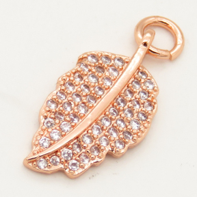Brass Micro Pave Cubic Zirconia Pendant,Leaves,Random mixed color,10x18mm,Hole:3mm,about 1.5g/pc,5 pcs/package,XFPC00154aajl-L002