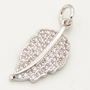 Brass Micro Pave Cubic Zirconia Pendant,Leaves,Random mixed color,10x18mm,Hole:3mm,about 1.5g/pc,5 pcs/package,XFPC00154aajl-L002
