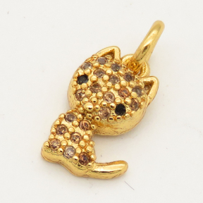 Brass Micro Pave Cubic Zirconia Pendant,Cat,Random mixed color,8x10mm,Hole:3mm,about 0.5g/pc,5 pcs/package,XFPC00159aajl-L002
