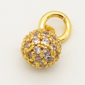 Brass Micro Pave Cubic Zirconia Pendant,Ball,Random mixed color,6mm,Hole:3mm,about 0.5g/pc,5 pcs/package,XFPC00164baka-L002
