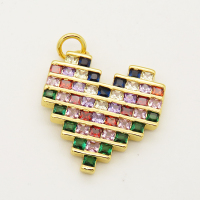 Brass Cubic Zirconia Pendant,Heart,Golden,21x20mm,Hole:3mm,about 4g/pc,5 pcs/package,XFPC00204vhha-L002