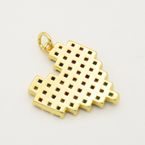 Brass Cubic Zirconia Pendant,Heart,Golden,21x20mm,Hole:3mm,about 4g/pc,5 pcs/package,XFPC00204vhha-L002