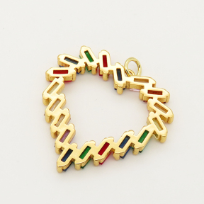 Brass Cubic Zirconia Pendant,Heart,Golden,31x30mm,Hole:3mm,about 4g/pc,5 pcs/package,XFPC00206bhva-L002