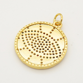 Brass Micro Pave Cubic Zirconia Pendant,Flat Round,Devil's eye,Golden,19mm,Hole:3mm,about 3g/pc,5 pcs/package,XFPC00210bbml-L002