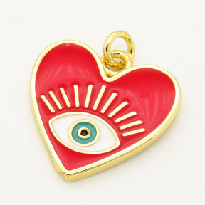 Brass Enamel Pendant,Heart,Devil's eye,Random mixed color,17.5x18mm,Hole:3mm,about 2g/pc,5 pcs/package,XFPC00222avja-L002