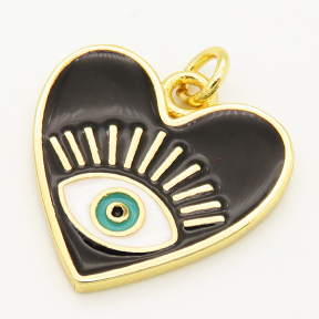 Brass Enamel Pendant,Heart,Devil's eye,Random mixed color,17.5x18mm,Hole:3mm,about 2g/pc,5 pcs/package,XFPC00222avja-L002
