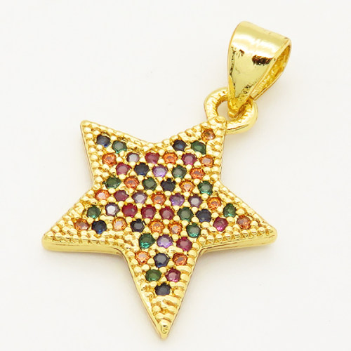 Brass Micro Pave Cubic Zirconia Pendant,Star,Golden,15mm,Hole:4mm,about 1.5g/pc,5 pcs/package,XFPC00238baka-L002