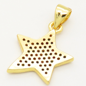 Brass Micro Pave Cubic Zirconia Pendant,Star,Golden,15mm,Hole:4mm,about 1.5g/pc,5 pcs/package,XFPC00238baka-L002