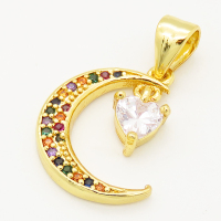 Brass Micro Pave Cubic Zirconia Pendant,Moon,Golden,15x11mm,Hole:4mm,about 1g/pc,5 pcs/package,XFPC00242aajl-L002