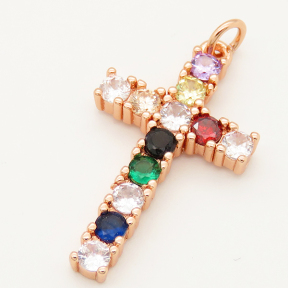 Brass Cubic Zirconia Pendant,Cross,Random mixed color,29x16mm,Hole:4mm,about 2.5g/pc,5 pcs/package,XFPC00256ablb-L002