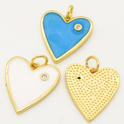 Brass Cubic Zirconia Enamel Pendant,Heart,Random mixed color,18x16mm,Hole:4mm,about 1.5g/pc,5 pcs/package,XFPC00261aajl-L002