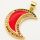 Brass Micro Pave Cubic Zirconia Enamel Pendant,Moon,Golden,Red,17.5x14mm,Hole:5x4mm,about 1.5g/pc,5 pcs/package,XFPC00278ablb-L002