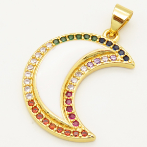 Brass Micro Pave Cubic Zirconia Enamel Pendant,Moon,Random mixed color,17.5x14mm,Hole:5x4mm,about 1.5g/pc,5 pcs/package,XFPC00277ablb-L002