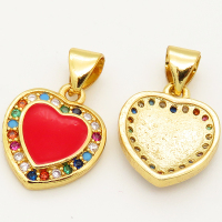 Brass Micro Pave Cubic Zirconia Enamel Pendant,Heart,Random mixed color,12mm,Hole:5x4mm,about 1.5g/pc,5 pcs/package,XFPC00284aajl-L002