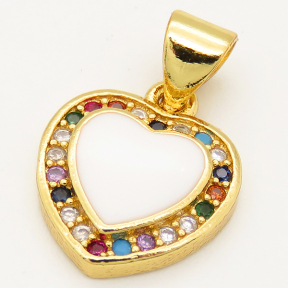 Brass Micro Pave Cubic Zirconia Enamel Pendant,Heart,Random mixed color,12mm,Hole:5x4mm,about 1.5g/pc,5 pcs/package,XFPC00284aajl-L002