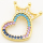 Brass Micro Pave Cubic Zirconia Turquoise Pendant,Heart,Crown,Golden,21x16mm,Hole:4x2mm,about 1.5g/pc,5 pcs/package,XFPC00293baka-L002