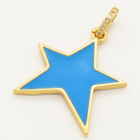 Brass Micro Pave Cubic Zirconia Enamel Pendant,Star,Random mixed color,32x30mm,Hole:6x4mm,about 4g/pc,5 pcs/package,XFPC00296aakl-L002