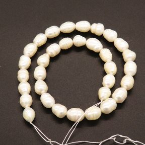 Natural Freshwater Pearl Beads,Grade AB,Rice beads,Thread,White,9~10mm,Hole:0.8mm,about 33pcs/strand,about 38g/strand,1 strand/package,14"(36cm),XBSP01146bhia-L019