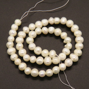 Natural Freshwater Pearl Beads,Grade AB,Near round beads,Thread,White,7~8mm,Hole:0.8mm,about 55pcs/strand,about 23g/strand,1 strand/package,14"(36cm),XBSP01161bhva-L019