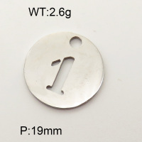 304 Stainless Steel Pendant,Disc Digit 1,True Color,D:19mm,about 2.6g/package,1 pc/package,3AC300287vaam-368