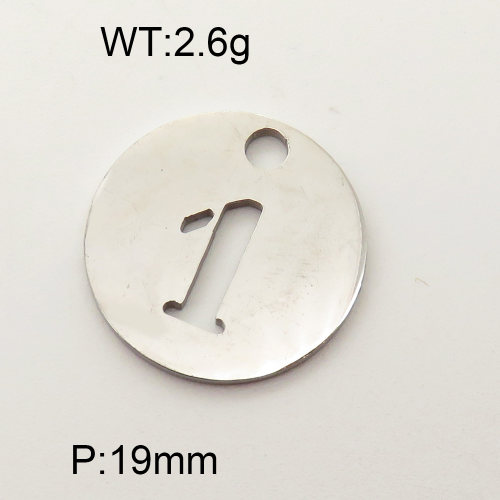 304 Stainless Steel Pendant,Disc Digit 1,True Color,D:19mm,about 2.6g/package,1 pc/package,3AC300287vaam-368
