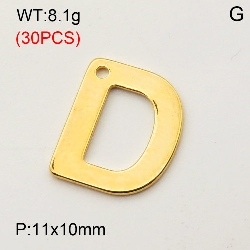 304 Stainless Steel Pendant,Letter D,Vacuum Plating Gold,11x10mm,about 8.1g/package,30 pcs/package,3AC300359bbpm-474
